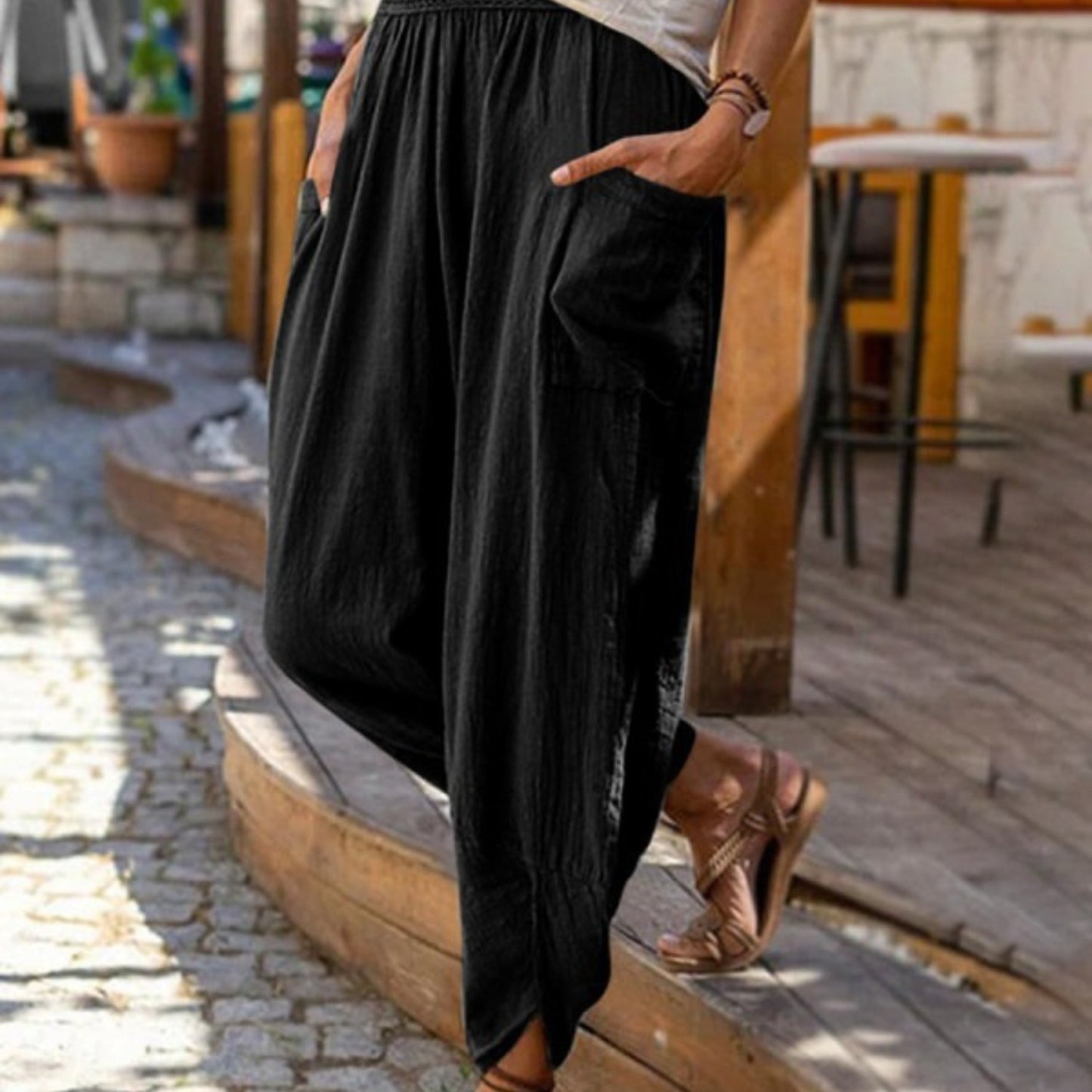 Women's Lightweight Linen Wide Leg Pants