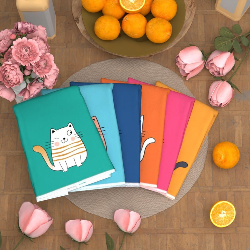 Cat Pattern Kitchen Towels Set of Six