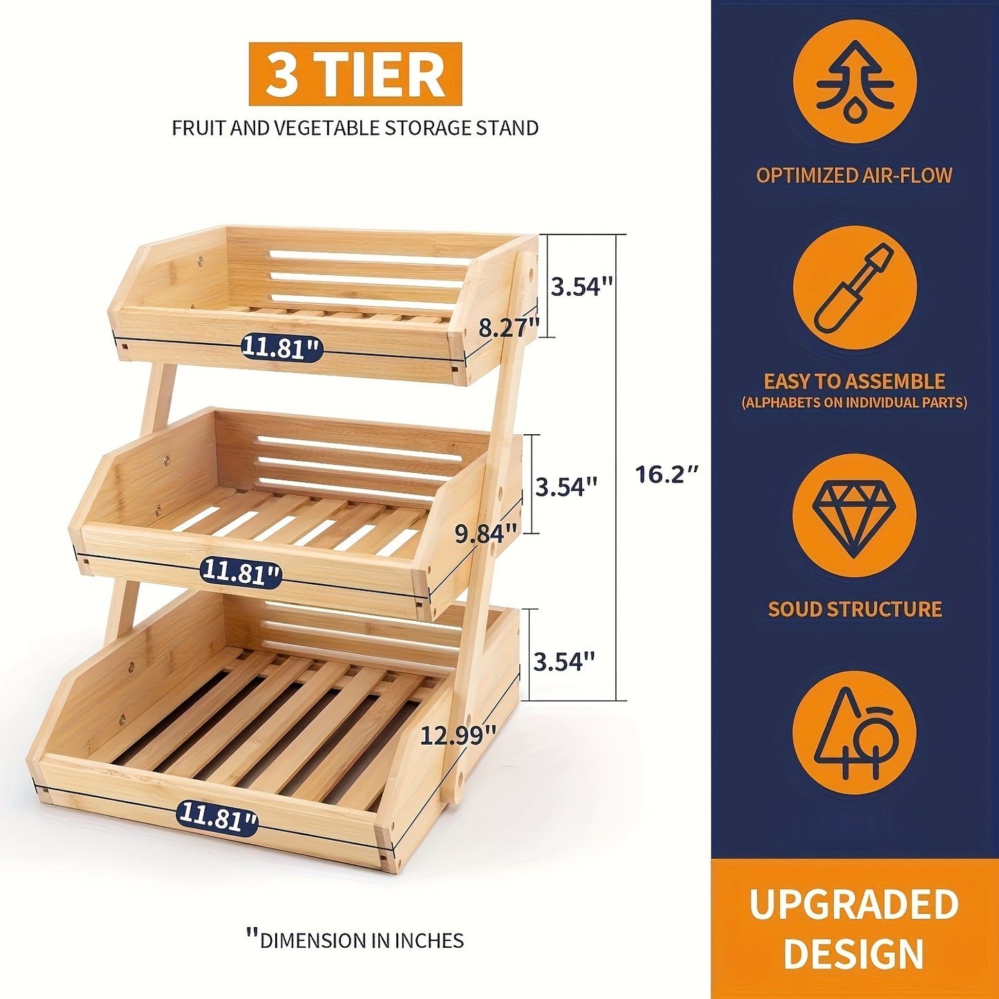 Bamboo Fruit Basket Stand for Kitchen Organization