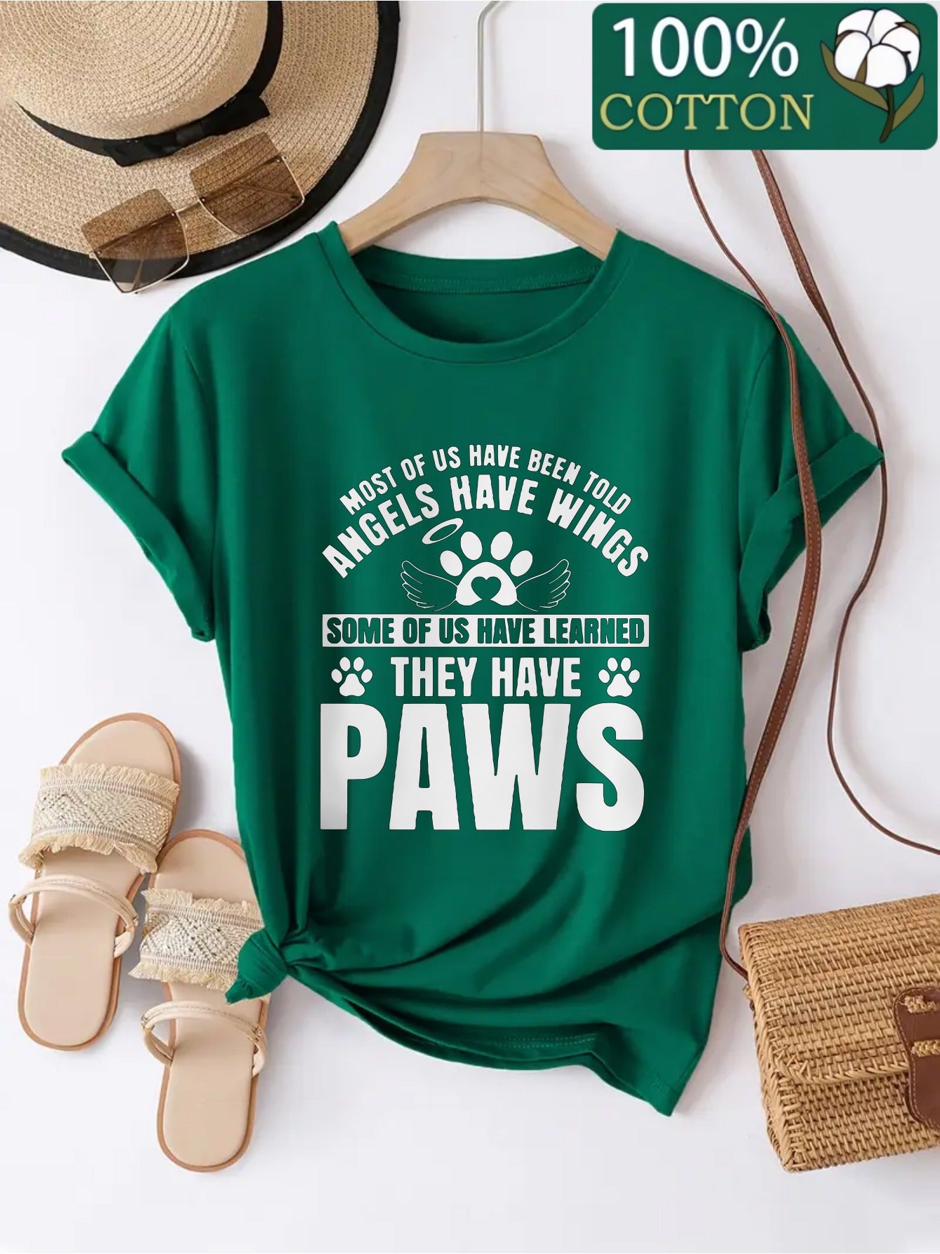 Women's Cotton Paw Print Graphic T-Shirt