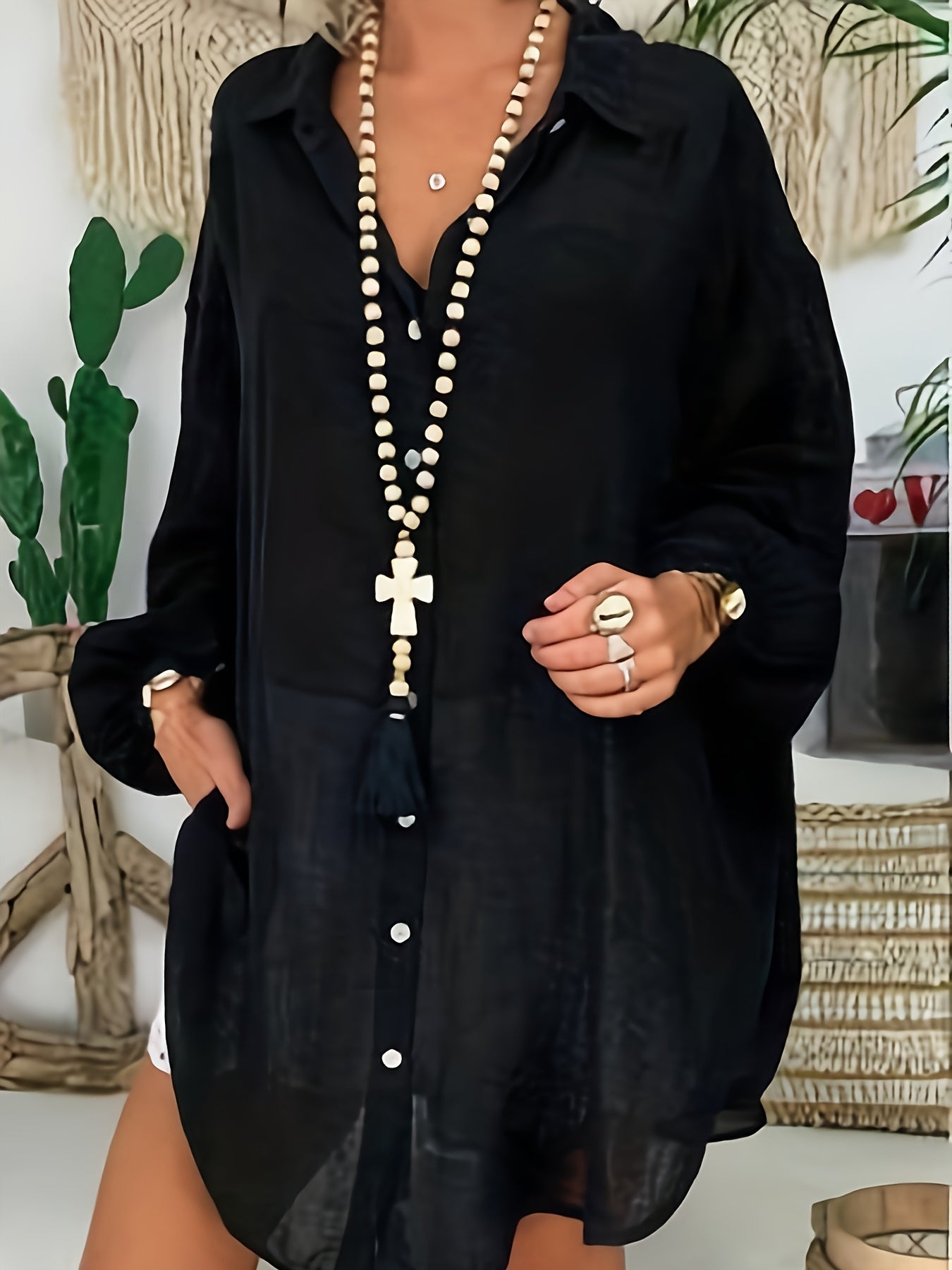 Women's Plus Size Button Front Blouse