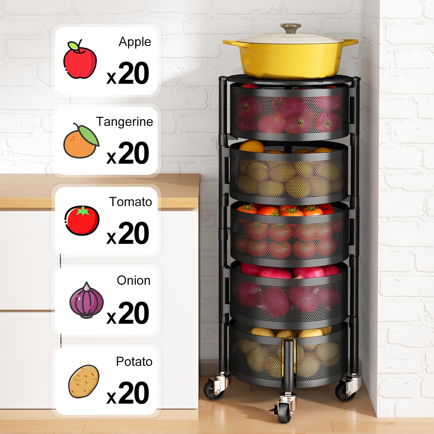 Metal Rotating Fruit And Vegetable Storage Rack