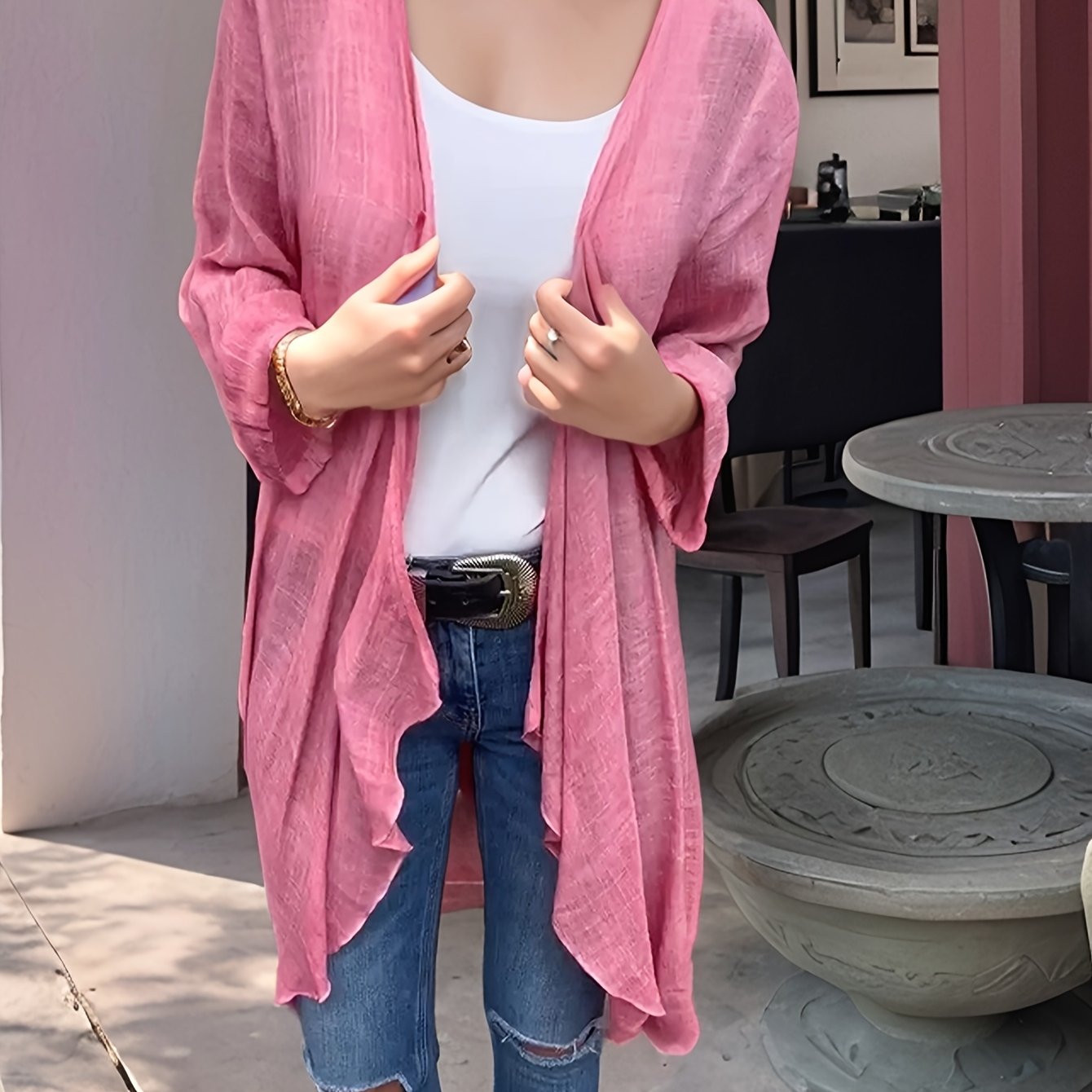 Women's Elegant Linen Long Cardigan