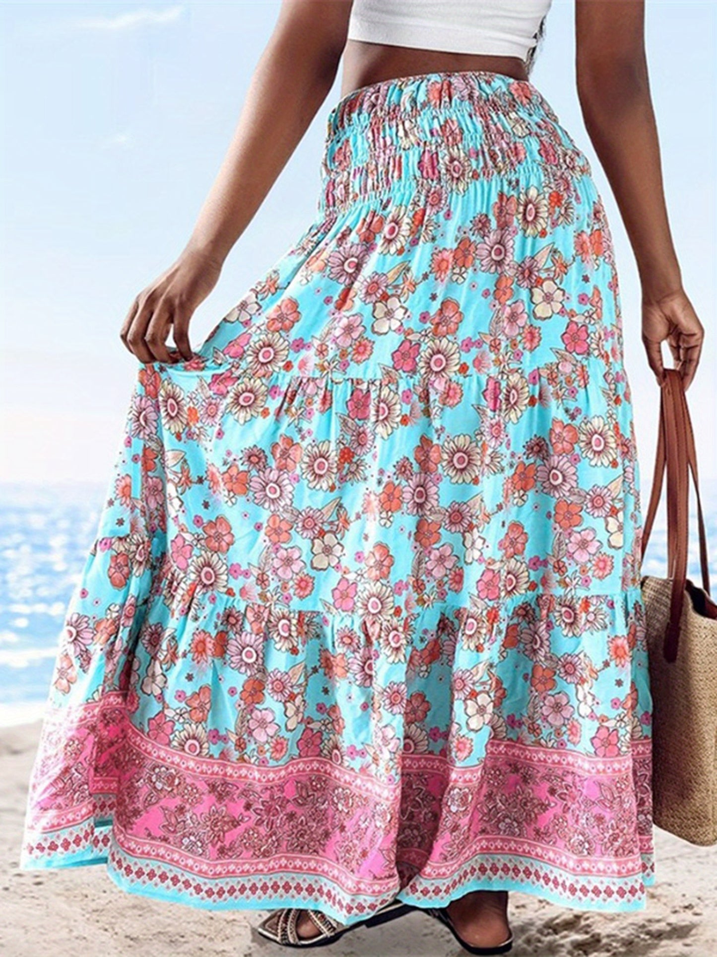 Women's Boho Floral A-Line Skirt