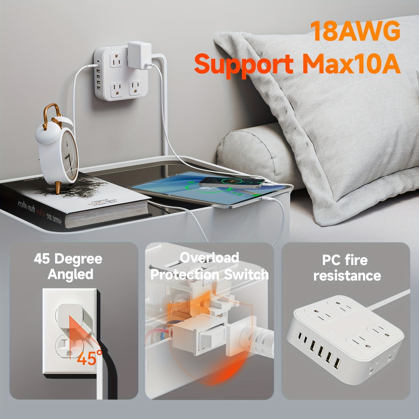 Compact Power Strip with USB Charging Ports