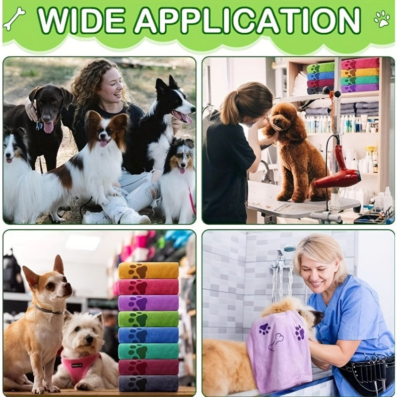 Quick-Dry Dog Towels with Colorful Paw Prints
