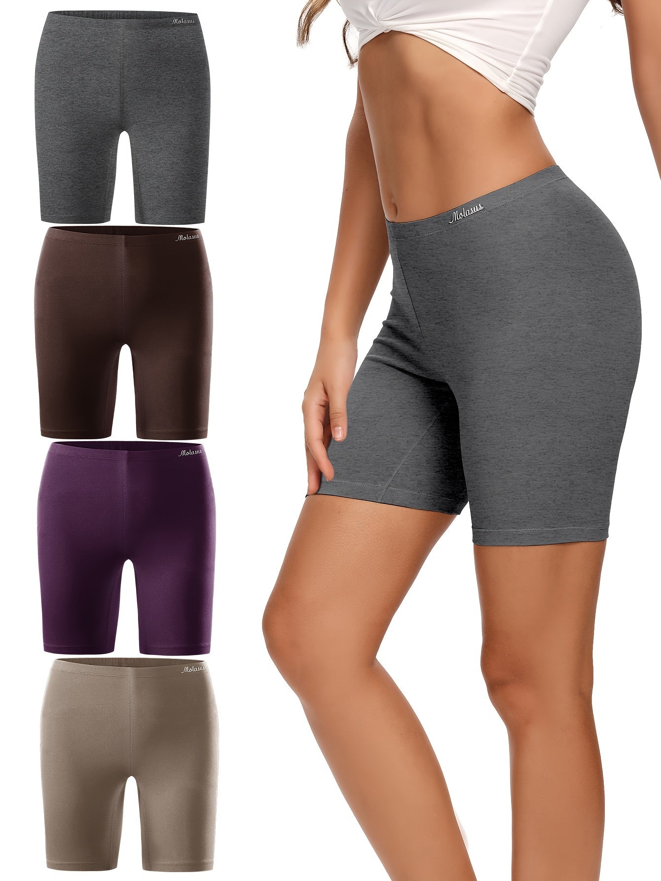 Molasus Women's Cotton Boxer Shorts 4 Pack