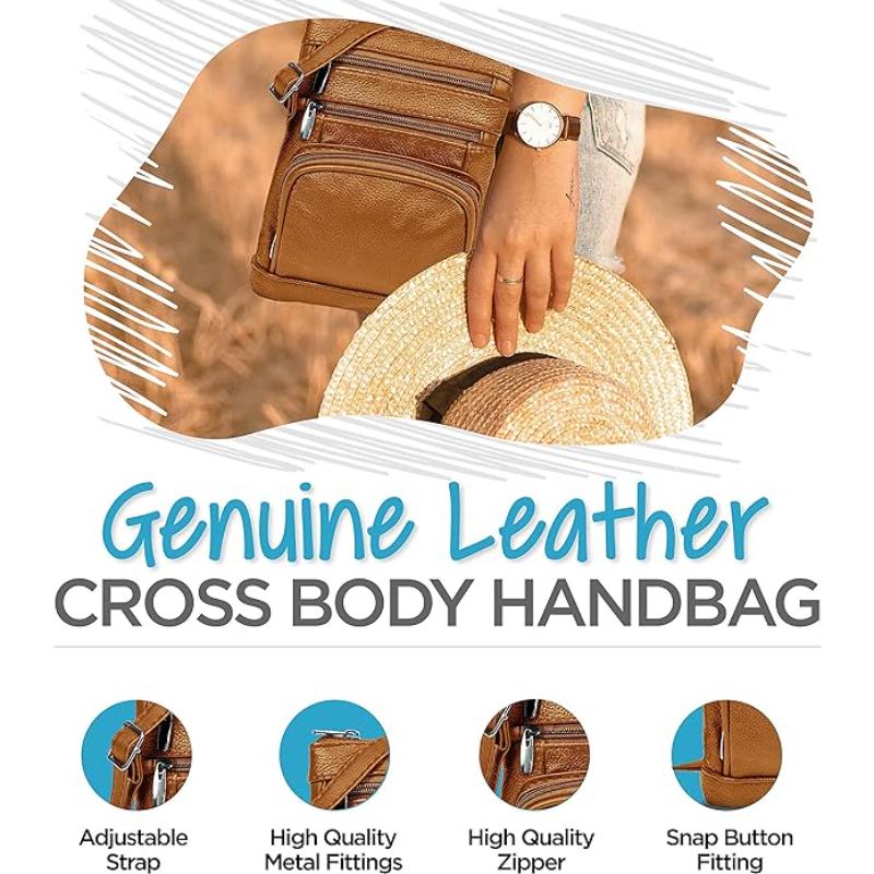 Genuine Leather Crossbody Handbag in Multiple Colors