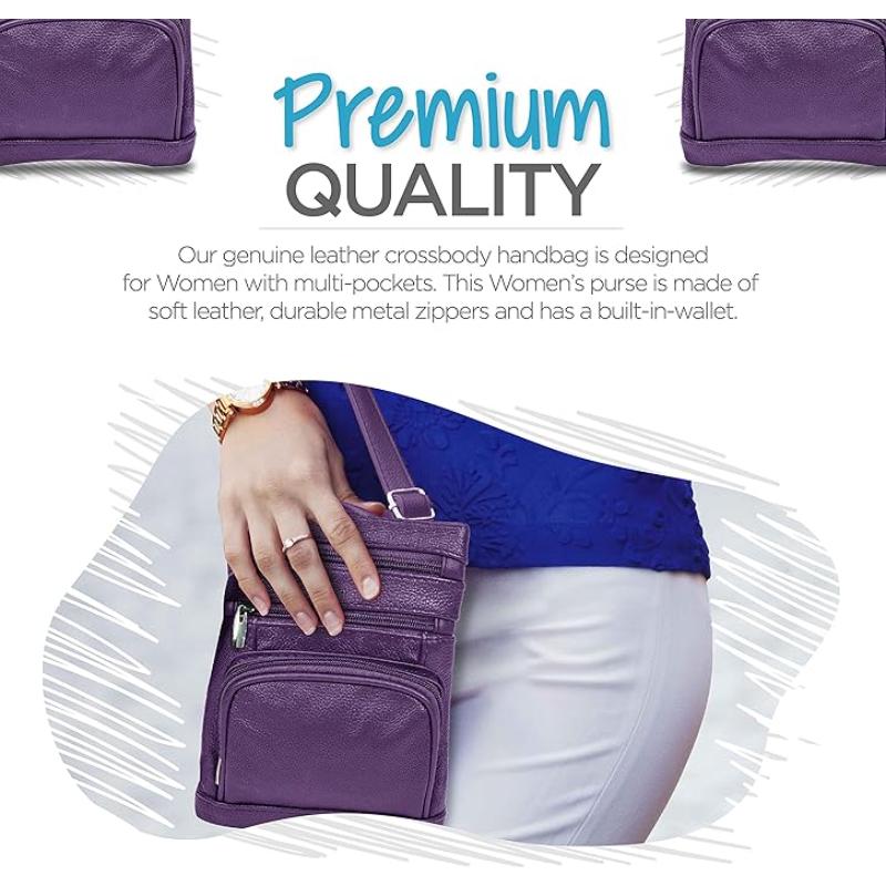 Genuine Leather Crossbody Handbag in Multiple Colors