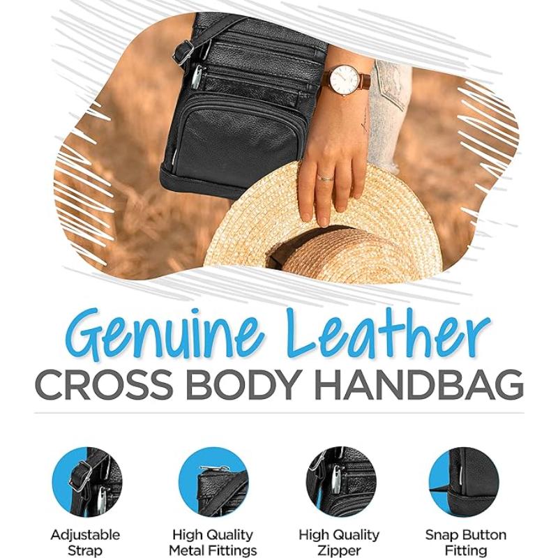Genuine Leather Crossbody Handbag in Multiple Colors