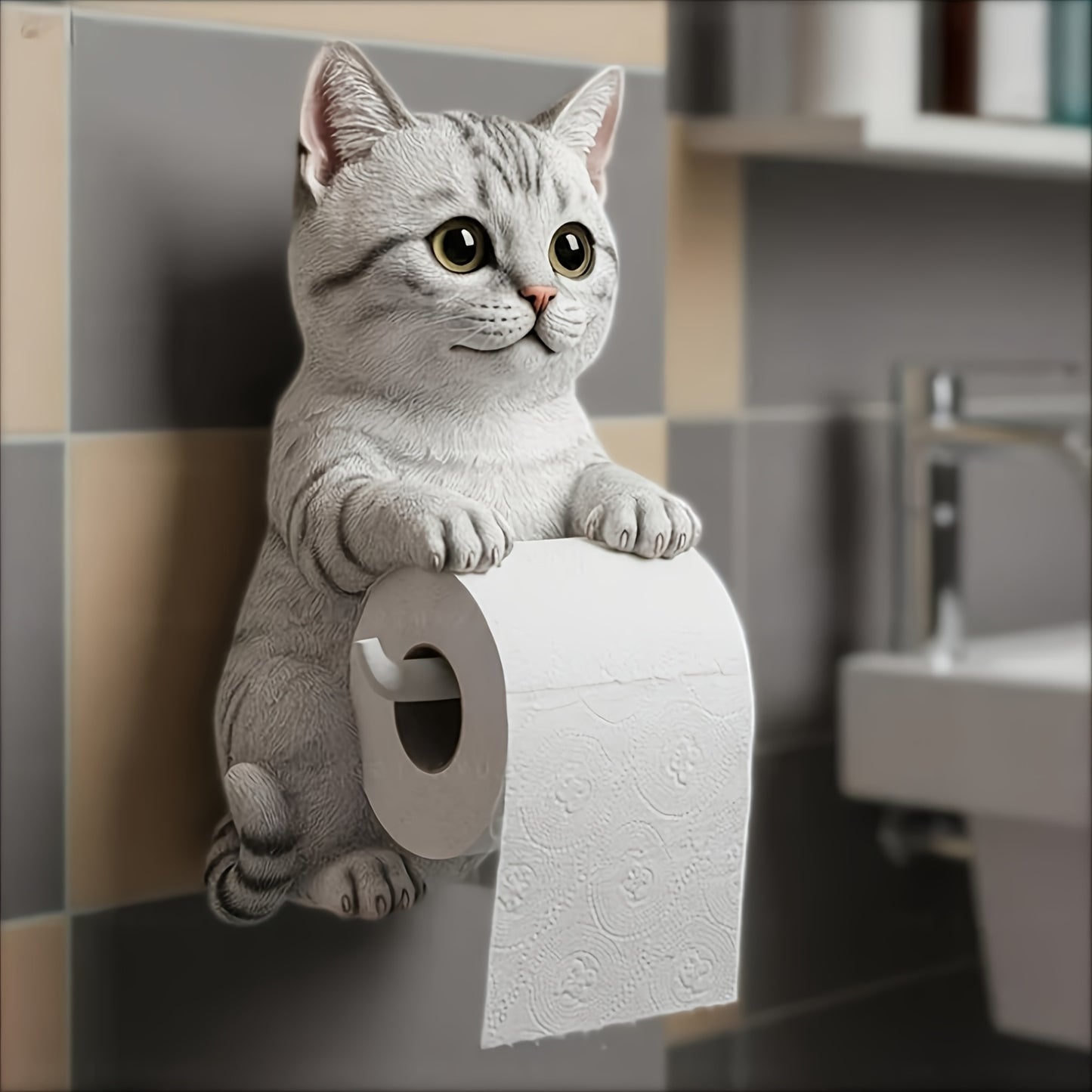 Cute Cat Toilet Paper Holder Decor