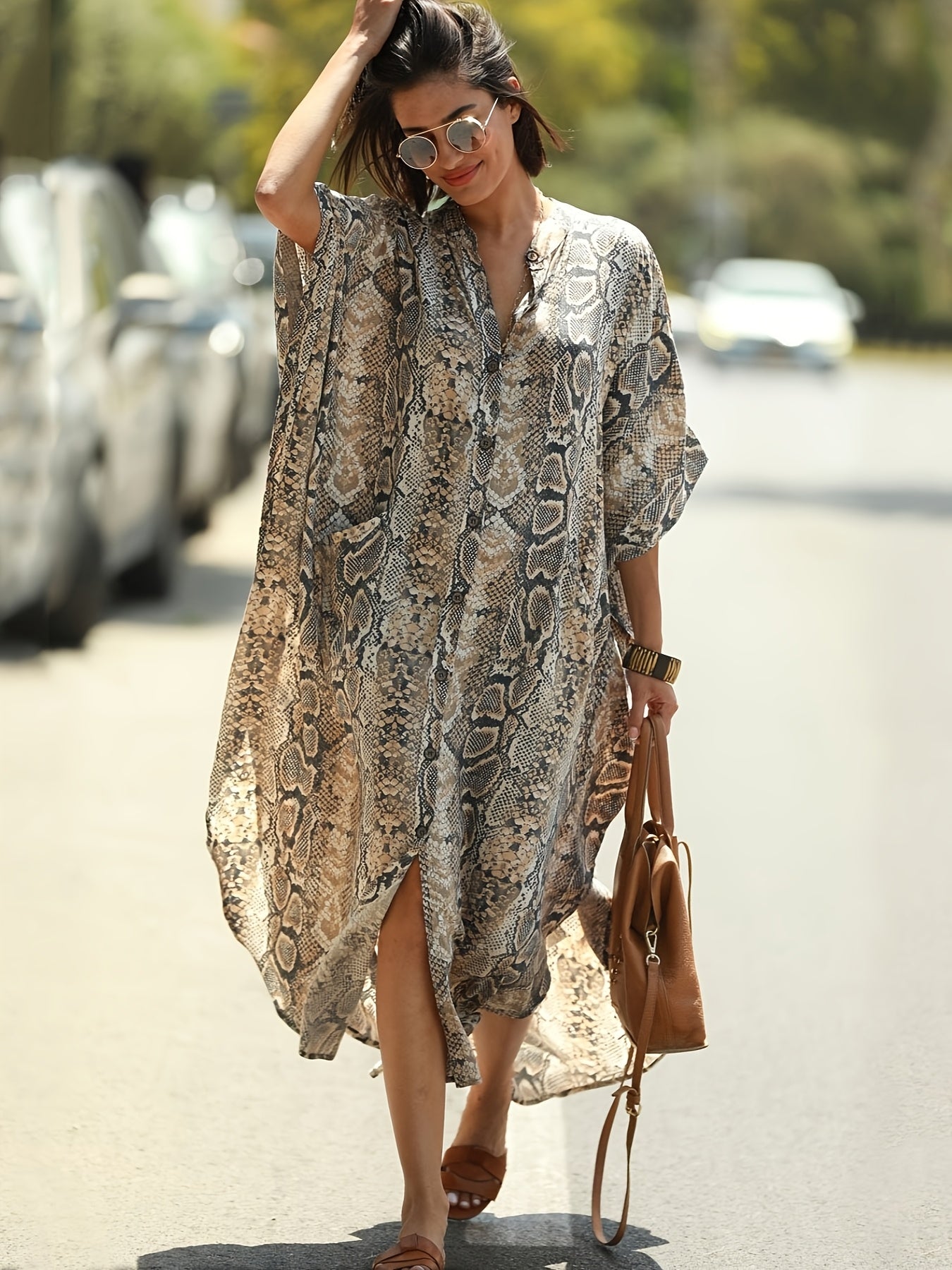 Plus Size Cheetah Kaftan Swim Cover Up