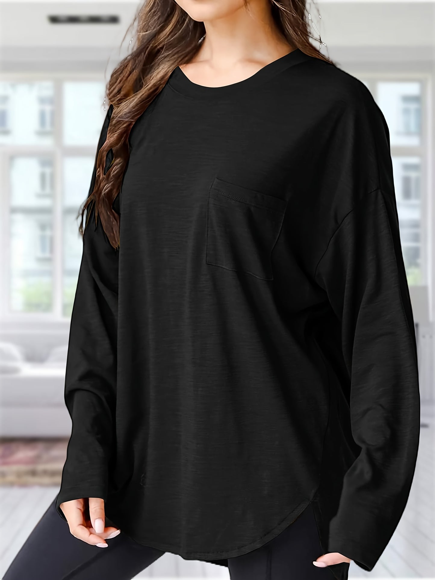 Women's Oversized Black Long Sleeve T-Shirt