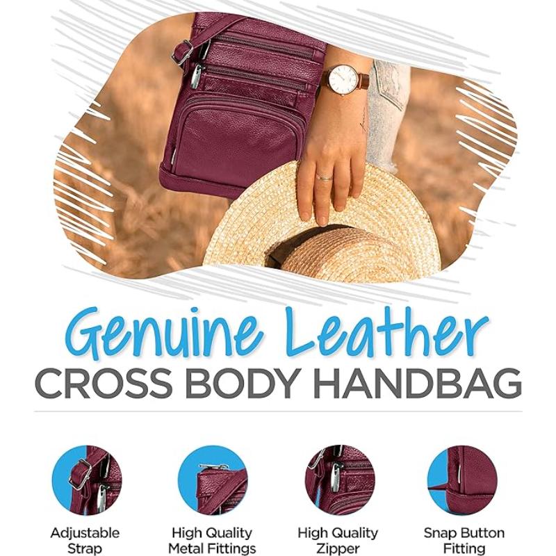 Genuine Leather Crossbody Handbag in Multiple Colors