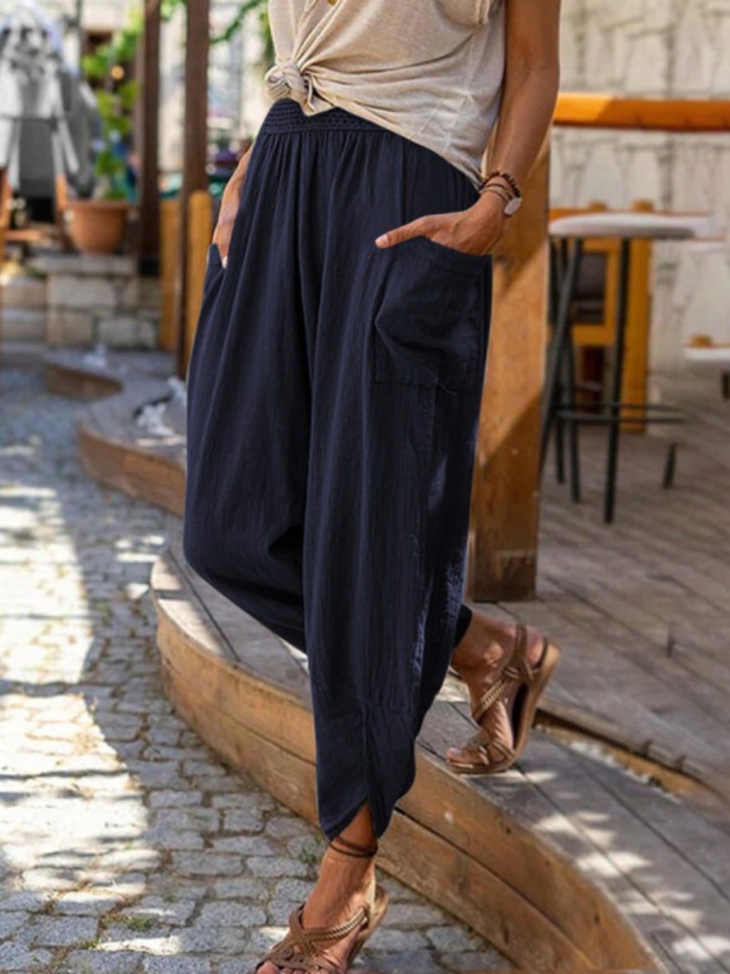 Women's Lightweight Linen Wide Leg Pants
