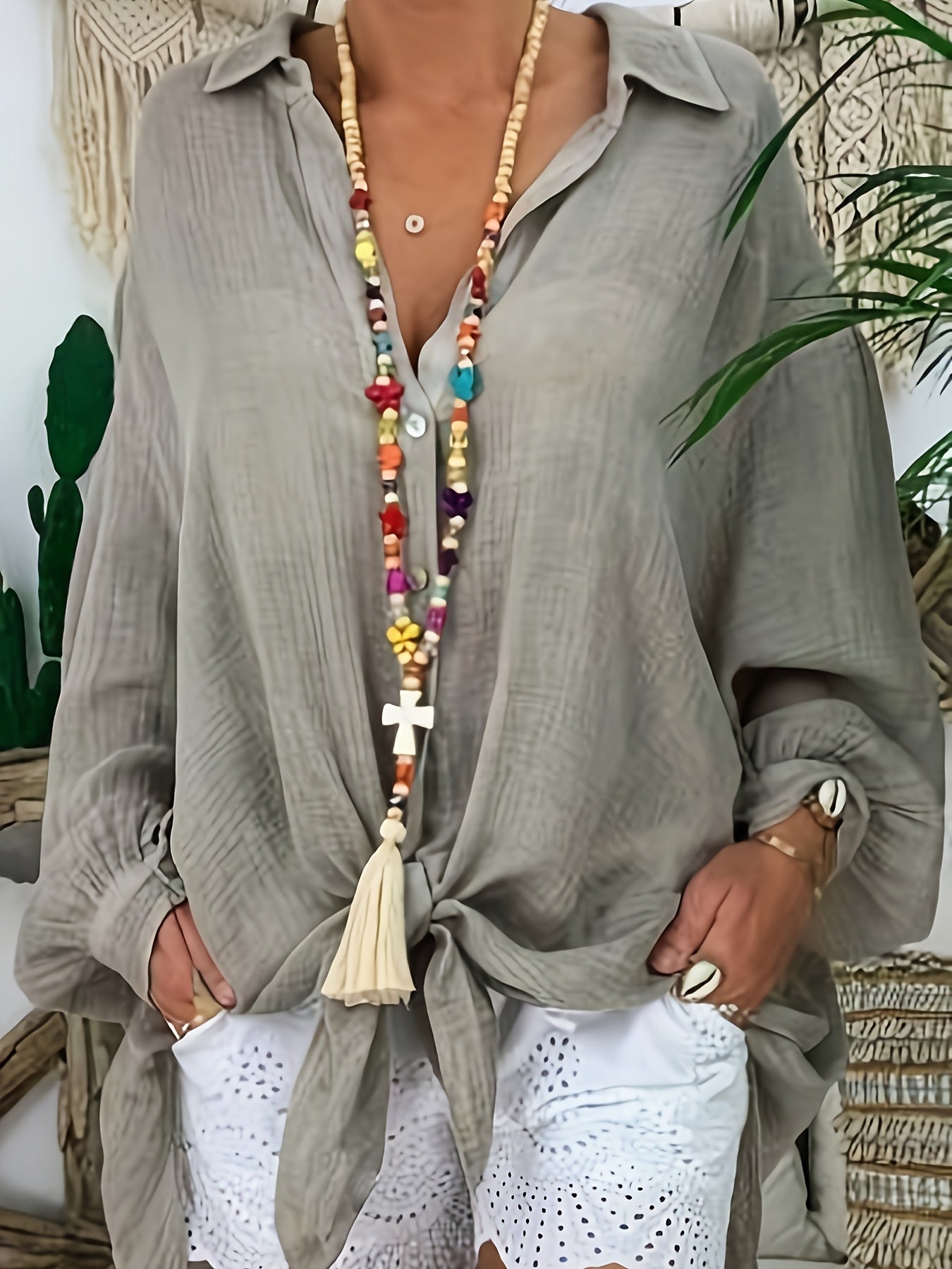 Women's Plus Size Button Front Blouse