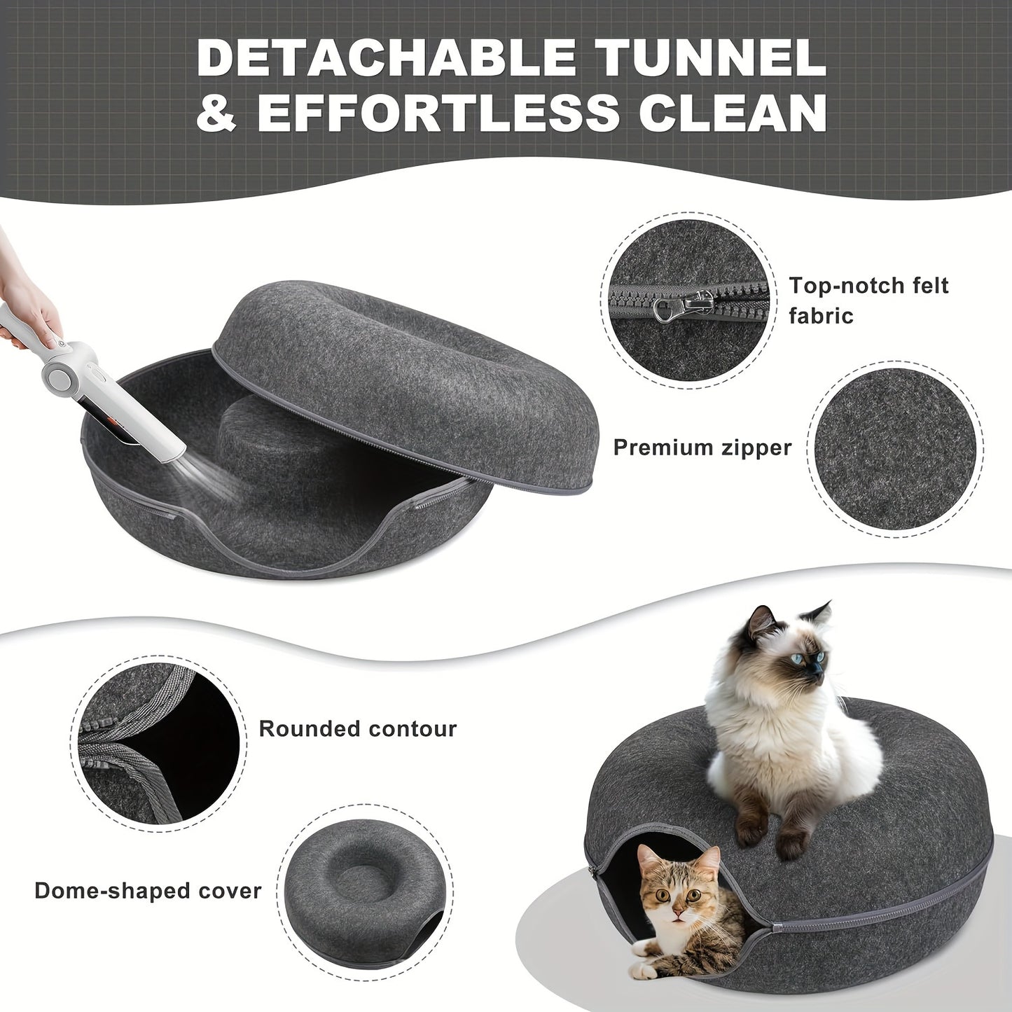 Peekaboo Cat Cave Donut Tunnel Bed