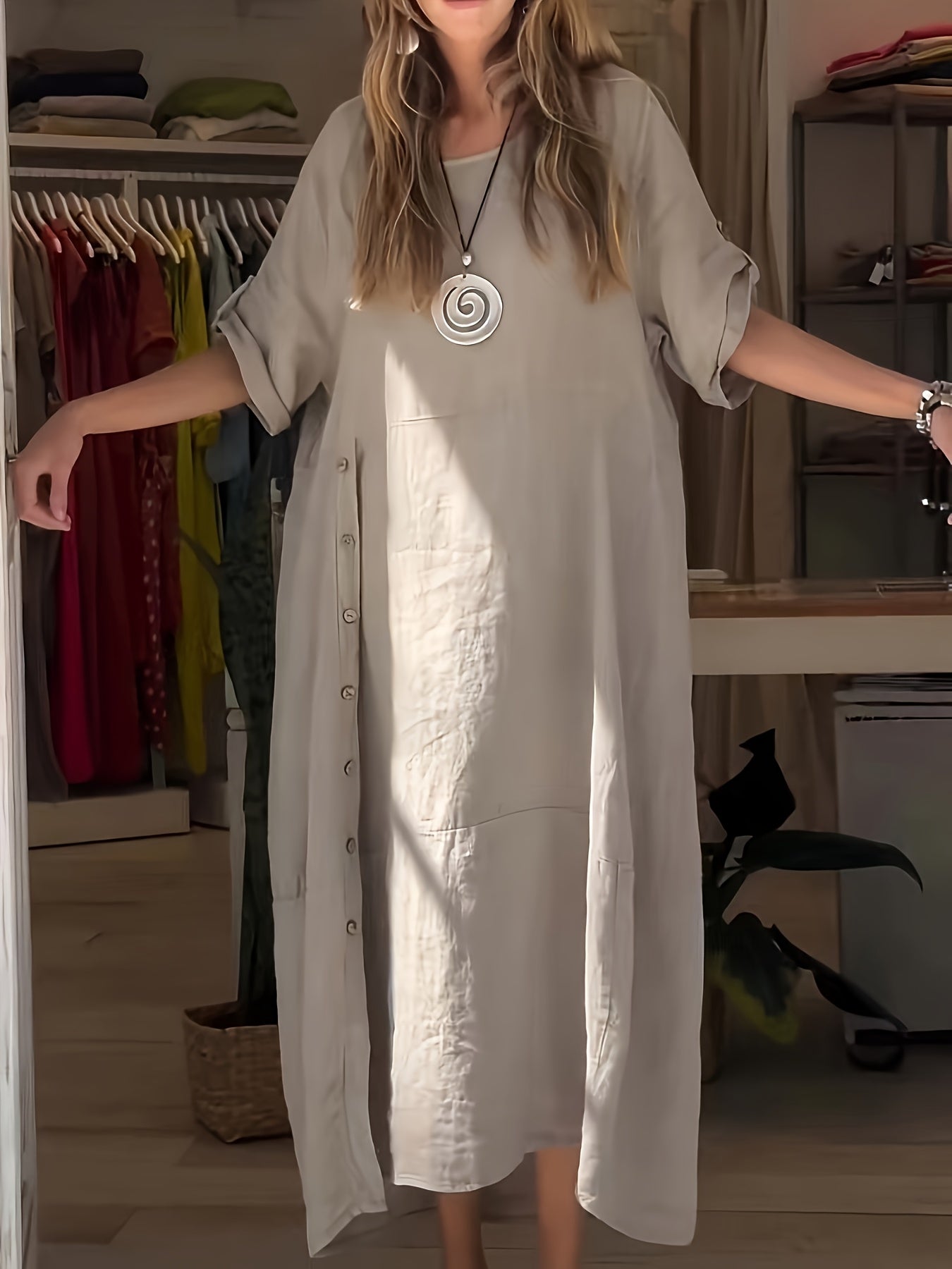 Plus Size Women's Casual Linen Dress