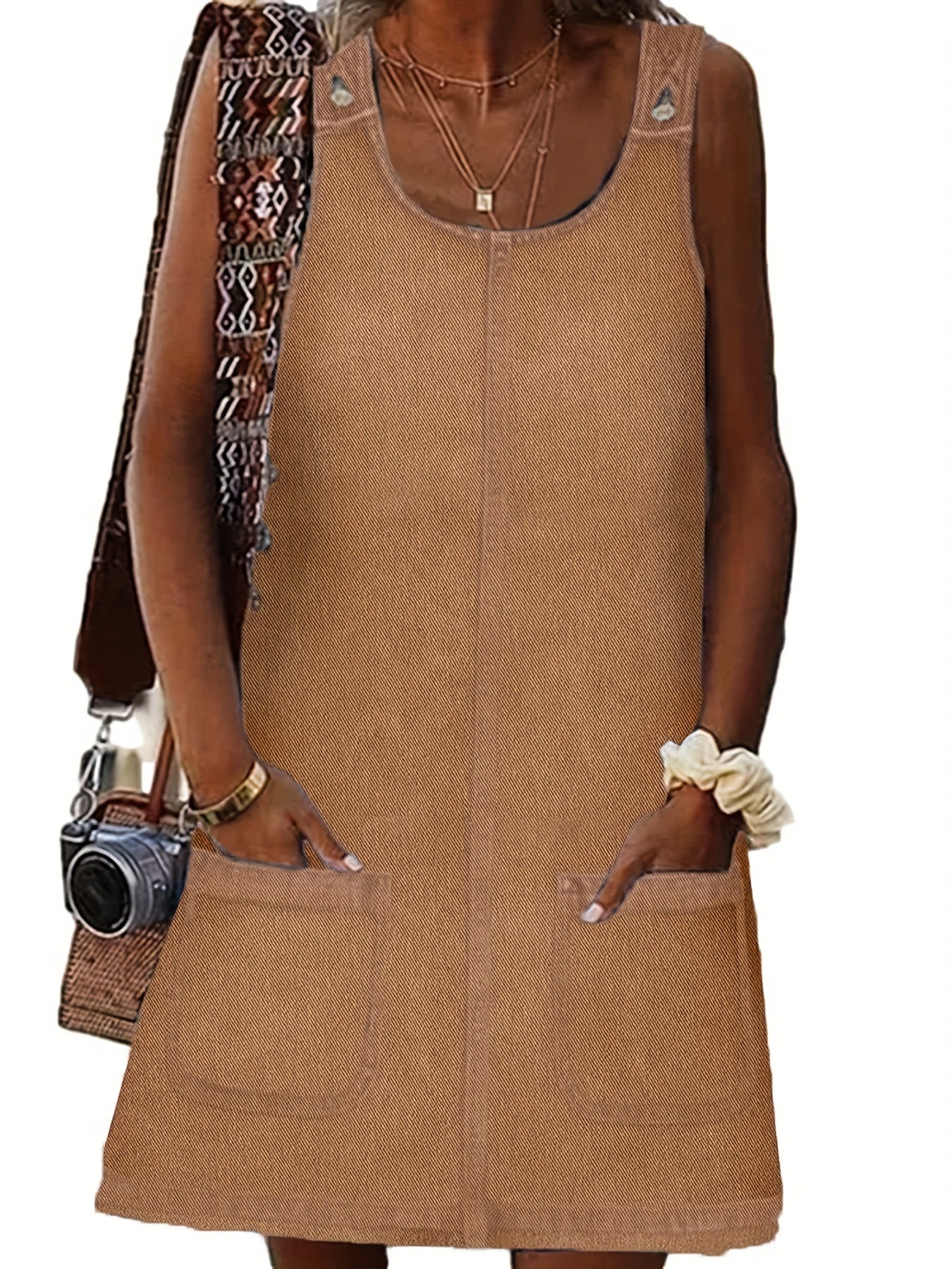 Women's Vintage Denim Overall Dress with Pockets