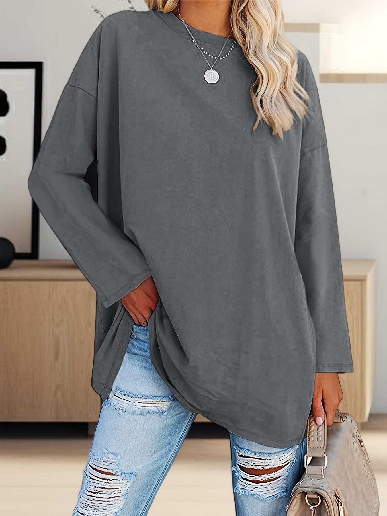 Women's Oversized Long Sleeve Tunic Tee