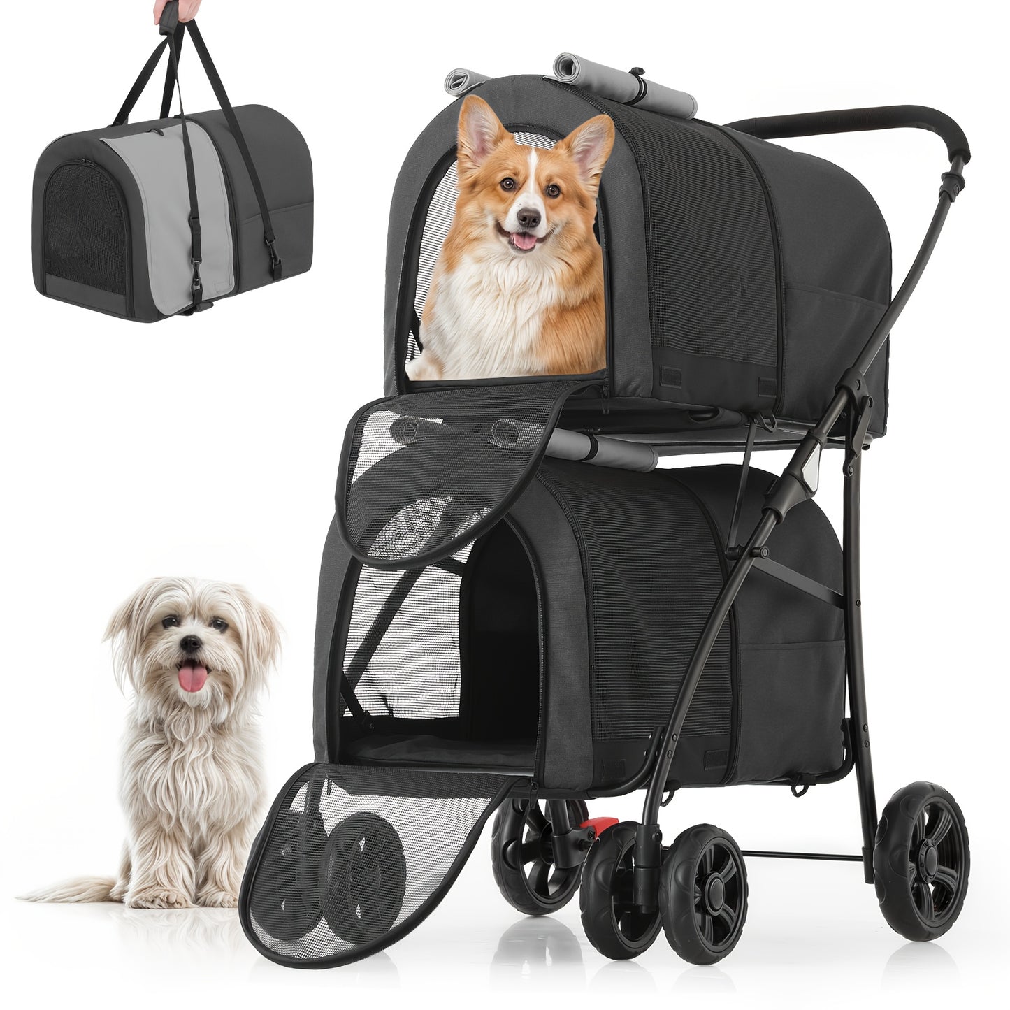 MoNiBloom Double Dog Stroller With Carrier Bags