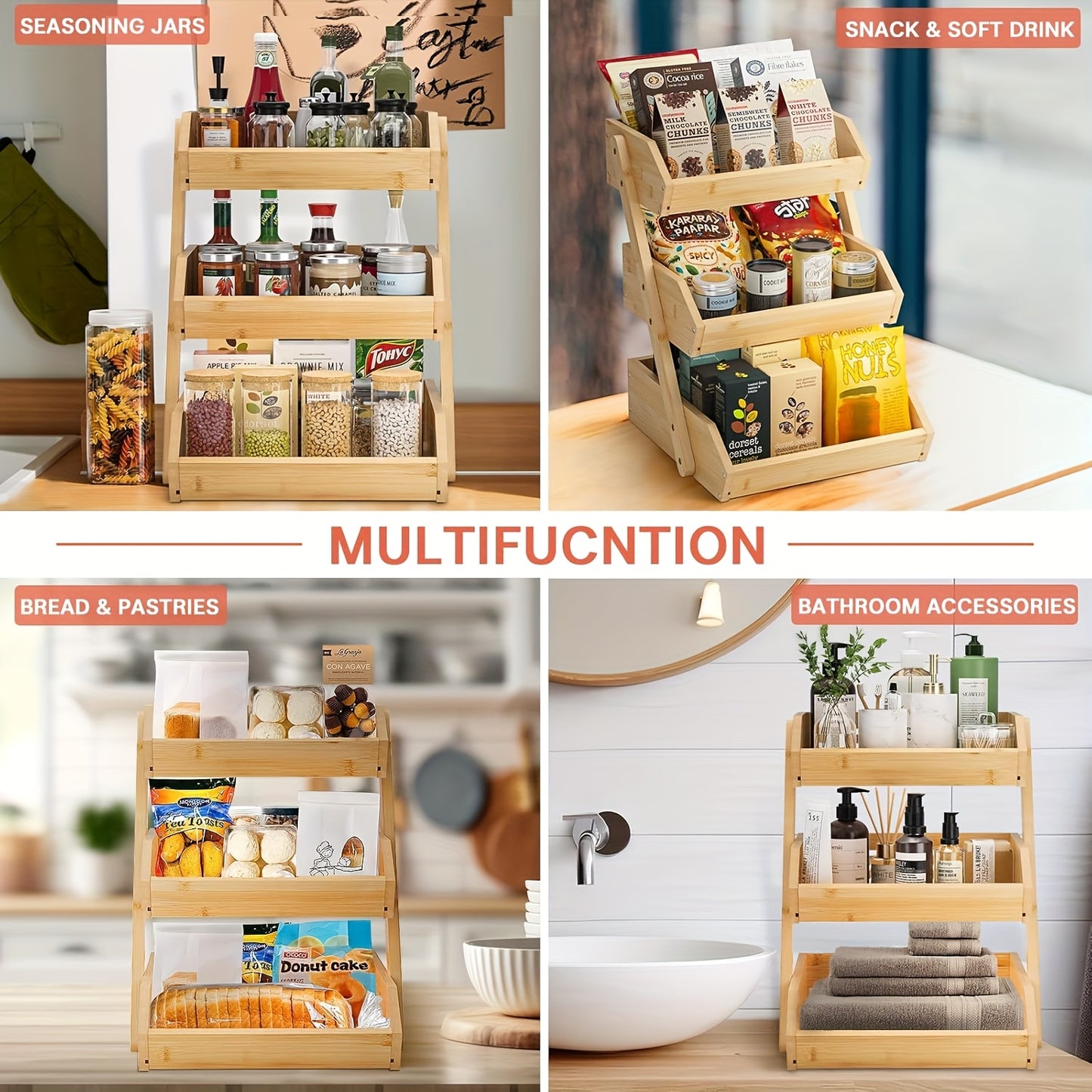 Bamboo Fruit Basket Stand for Kitchen Organization