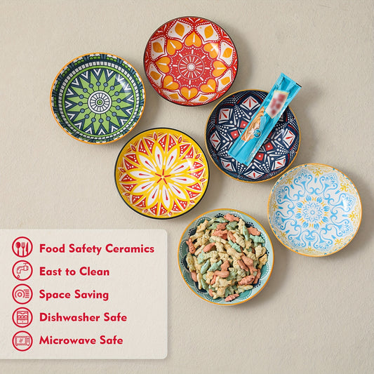 Colorful Ceramic Cat Bowls 6 Piece Set