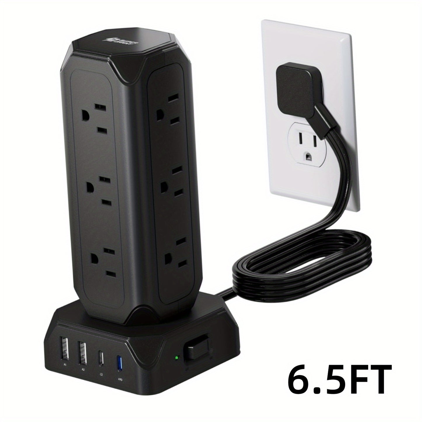 SuperDanny 12 Outlet Power Strip Tower