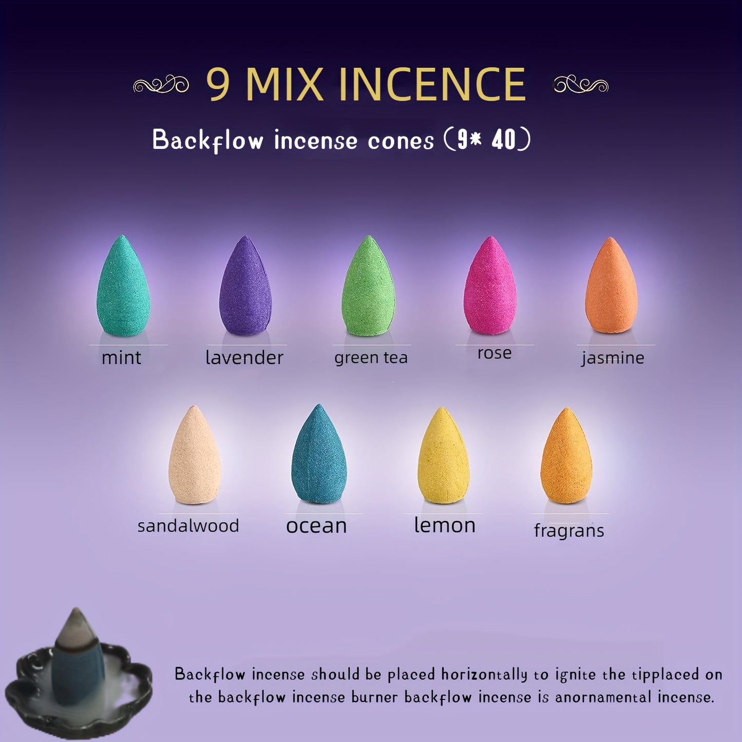 360pcs Backflow Incense Cones Natural Scents