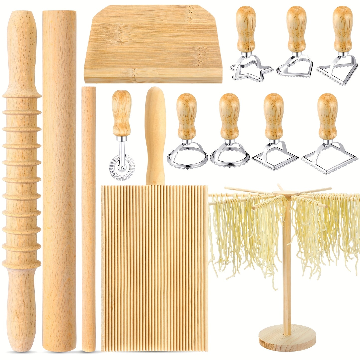 Pasta Making Tool Set with Wooden Accessories