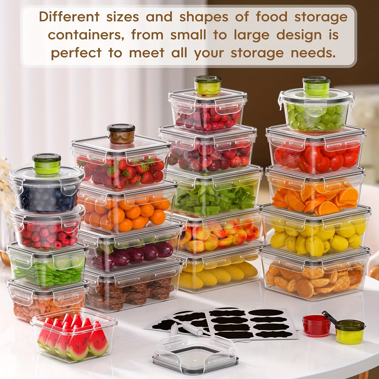 Large Capacity Food Storage Container Set - Leak-Proof, Reusable Plastic Lunch Boxes with Lids, Ideal for Fruits, Vegetables, and Snacks, Perfect for Refrigerator, Microwave, and Dishwasher Use, Kitchen Organization | Stackab