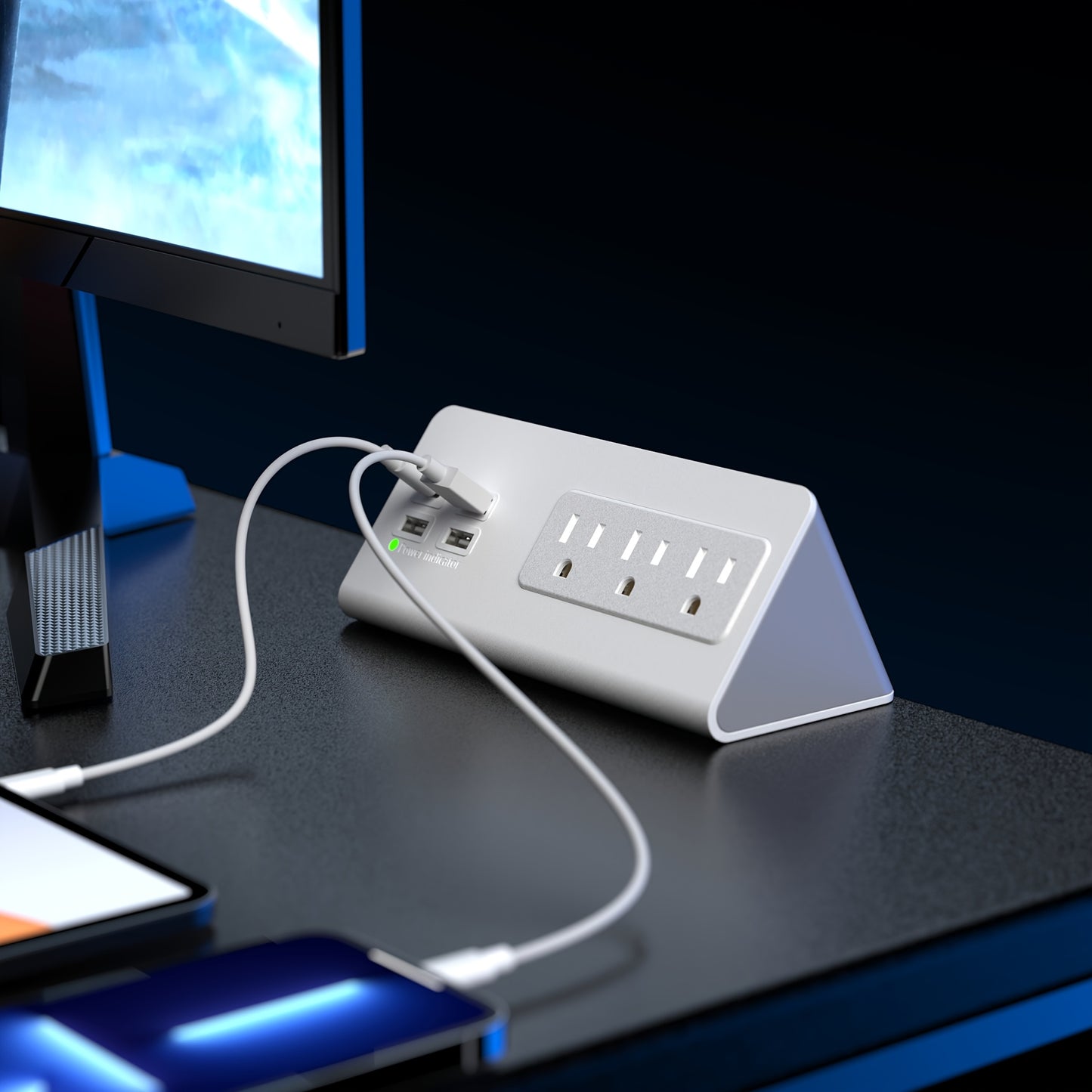 Desk Edge Mount Power Strip with USB Ports
