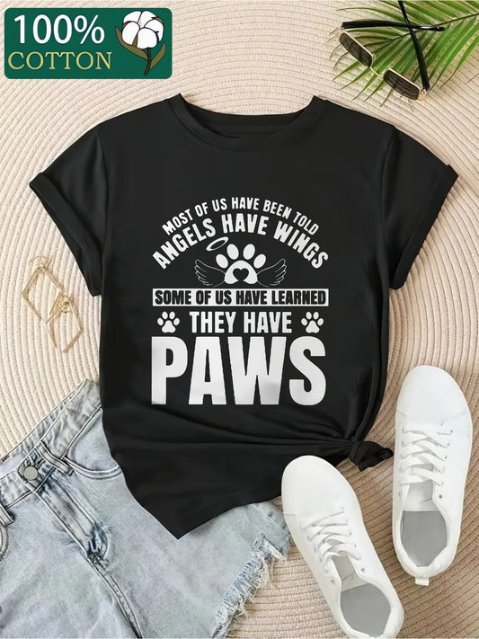 Women's Cotton Paw Print Graphic T-Shirt