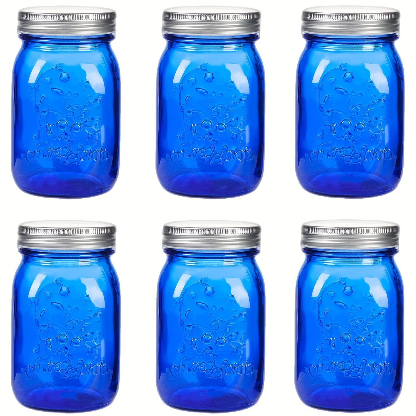 Blue Mason Jars 16 Oz Glass Storage 6 Pack