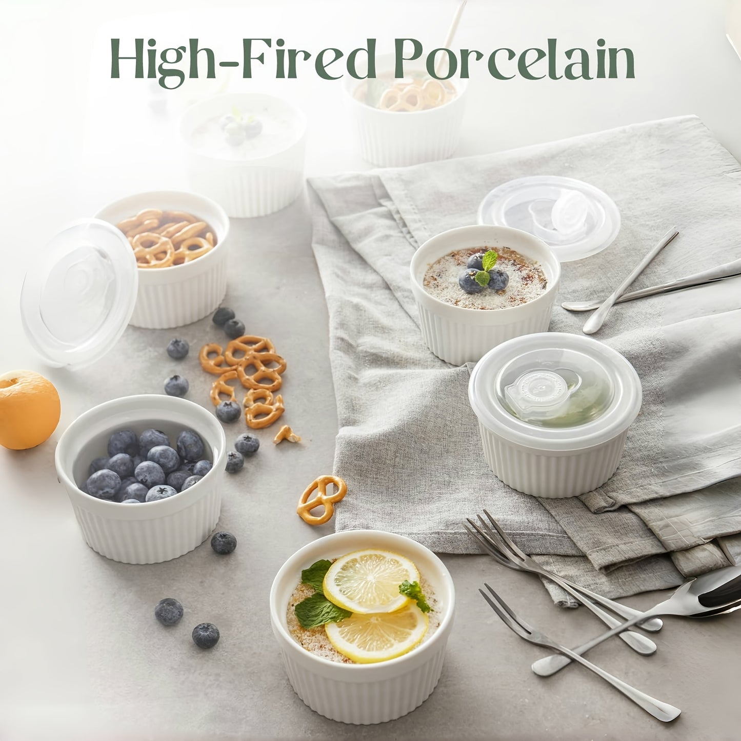 6pcs Porcelain Soufflé Baking Bowls with Lids