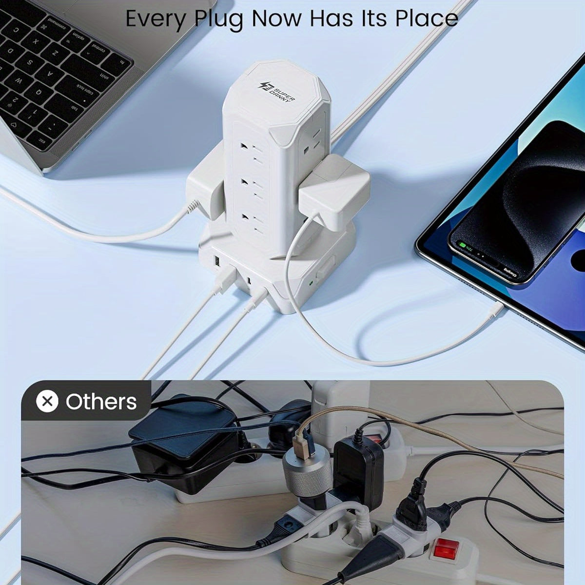 SuperDanny 12 Outlet Power Strip Tower