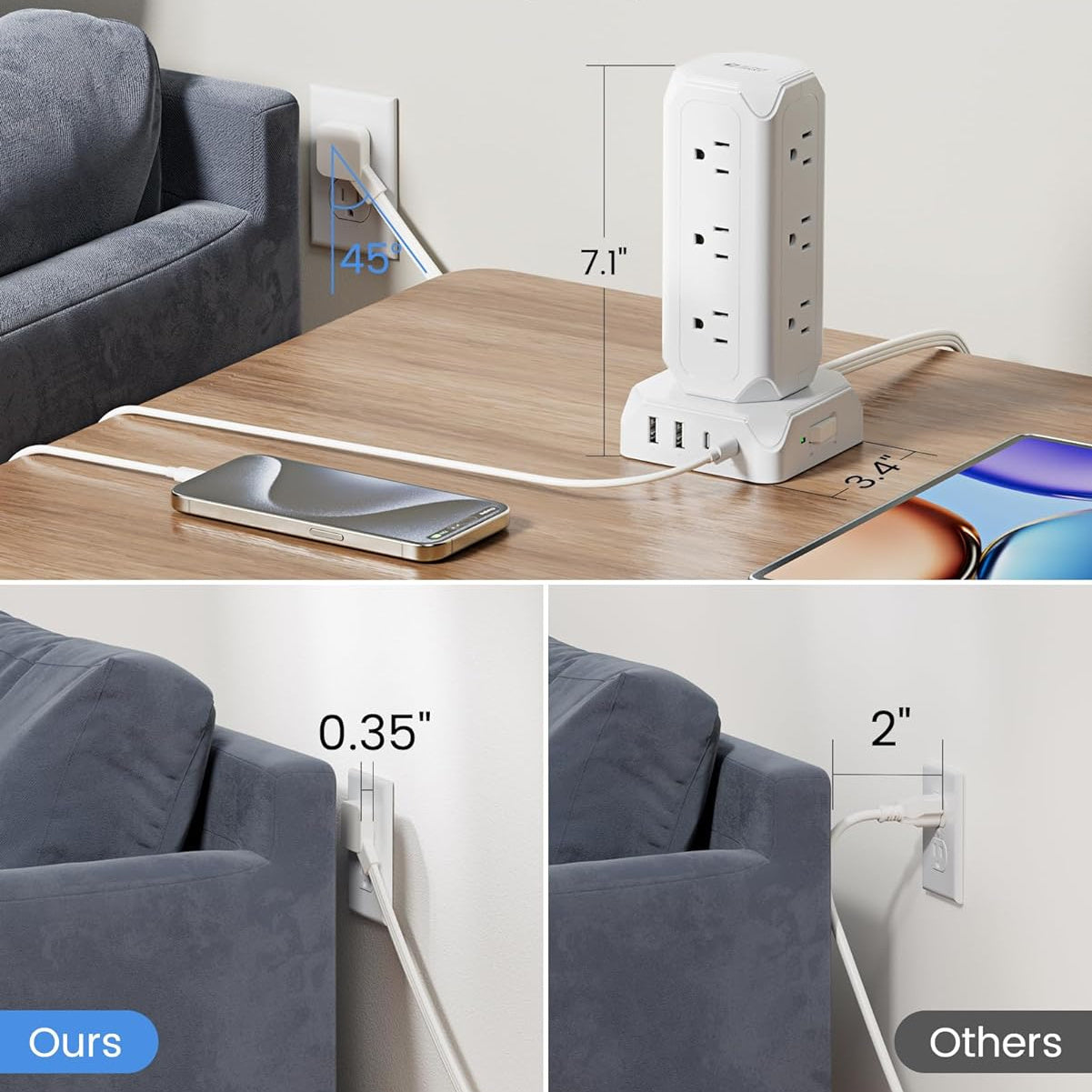 SuperDanny 12 Outlet Power Strip Tower