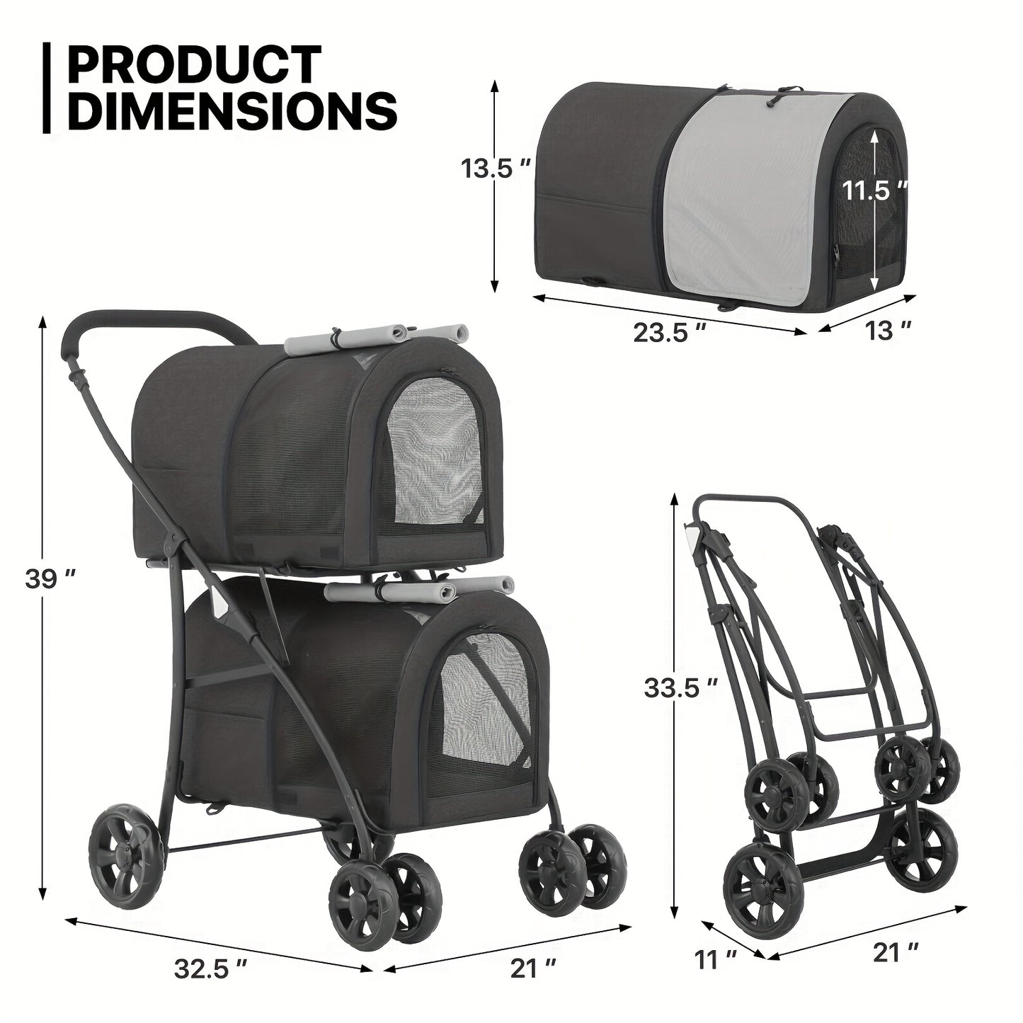 MoNiBloom Double Dog Stroller With Carrier Bags