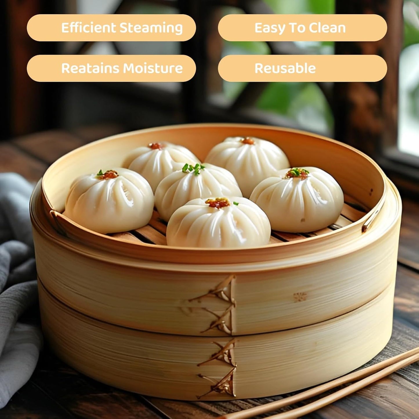 Bamboo Steamer Basket for Dumplings and Asian Cuisine