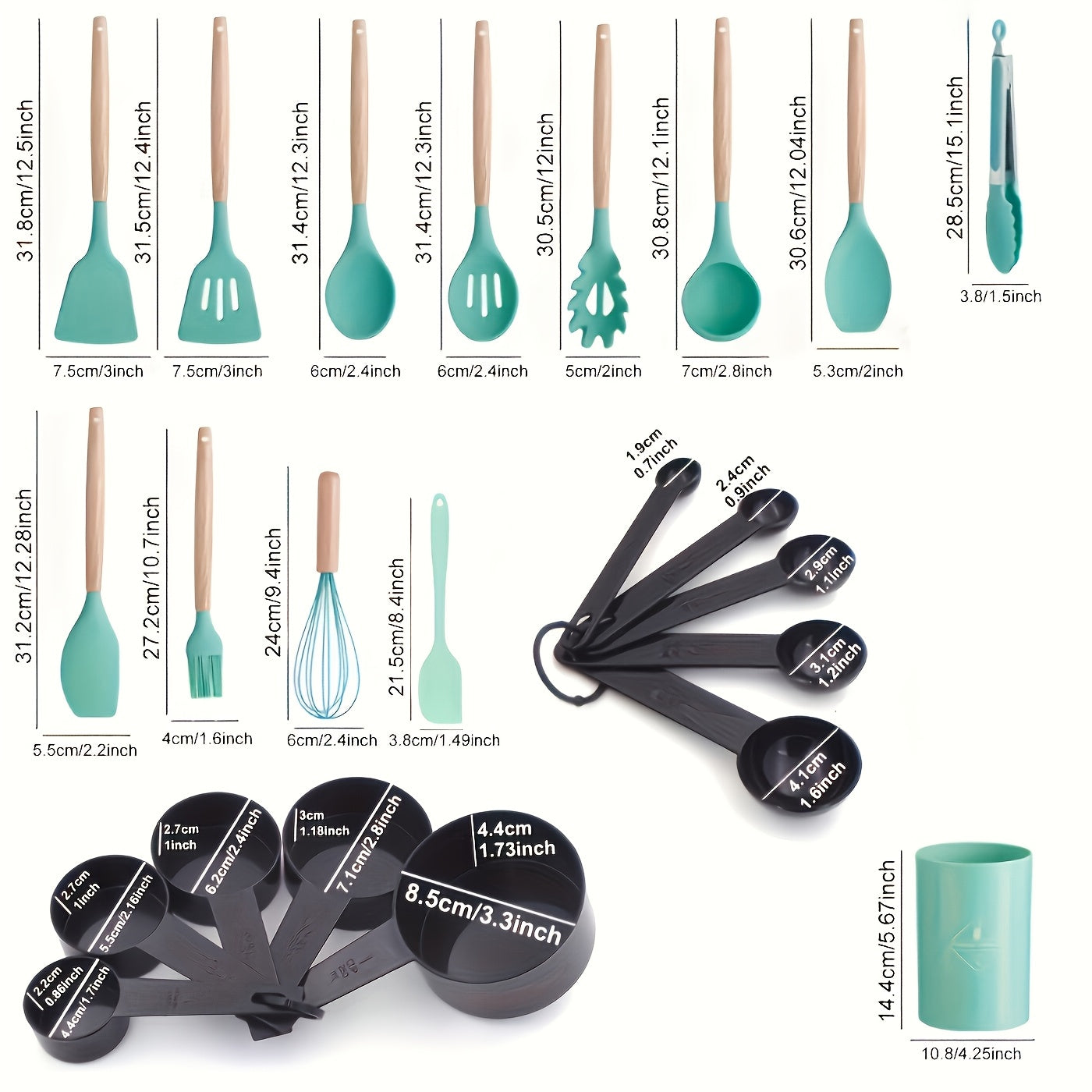 23pcs Silicone Utensils Set With Wooden Handles