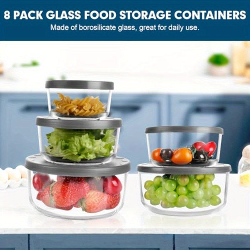 Round Glass Storage Containers Set of 8 Perfect for Food Storage