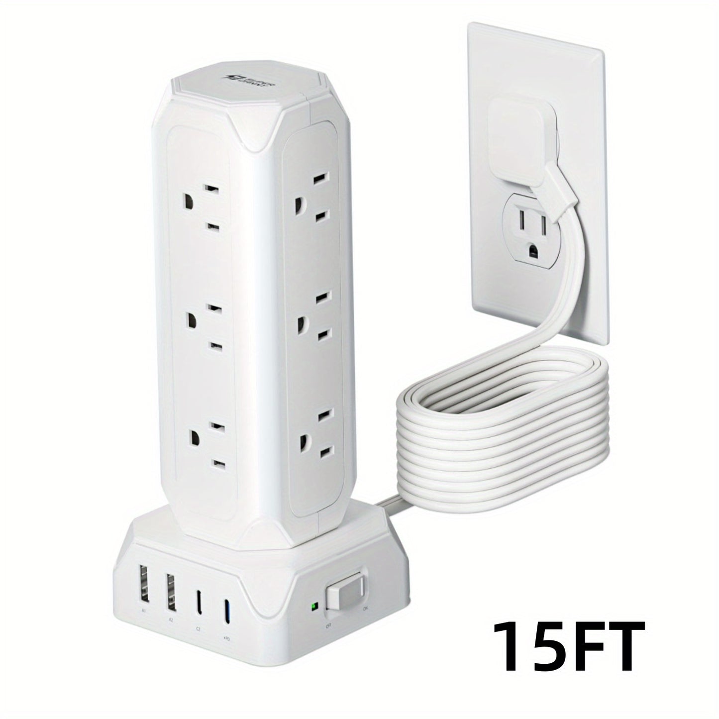 SuperDanny 12 Outlet Power Strip Tower