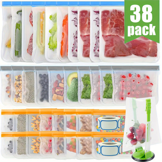 38pcs Reusable Leak Proof Storage Bags Set