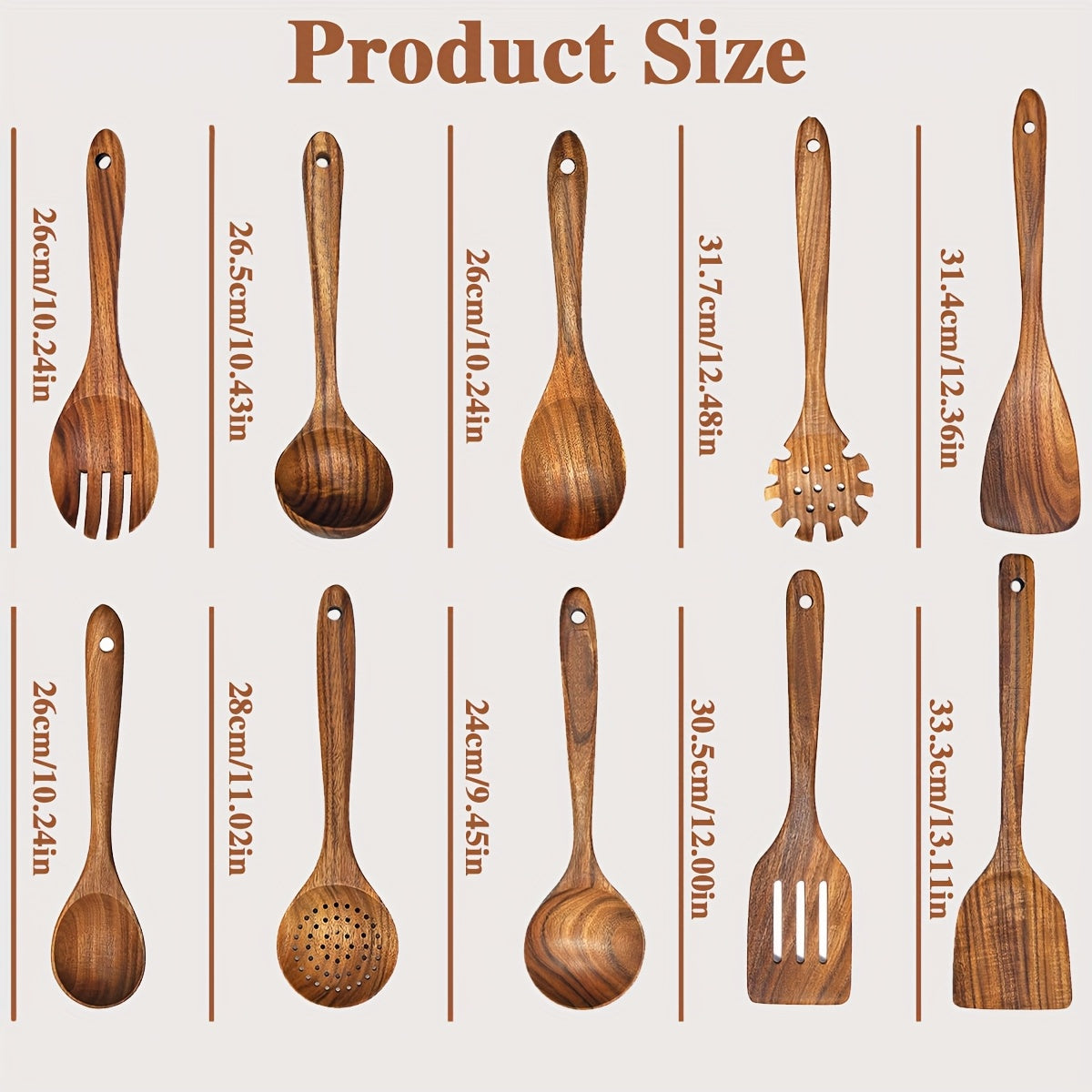 Wooden Cooking Spoons Set of 10