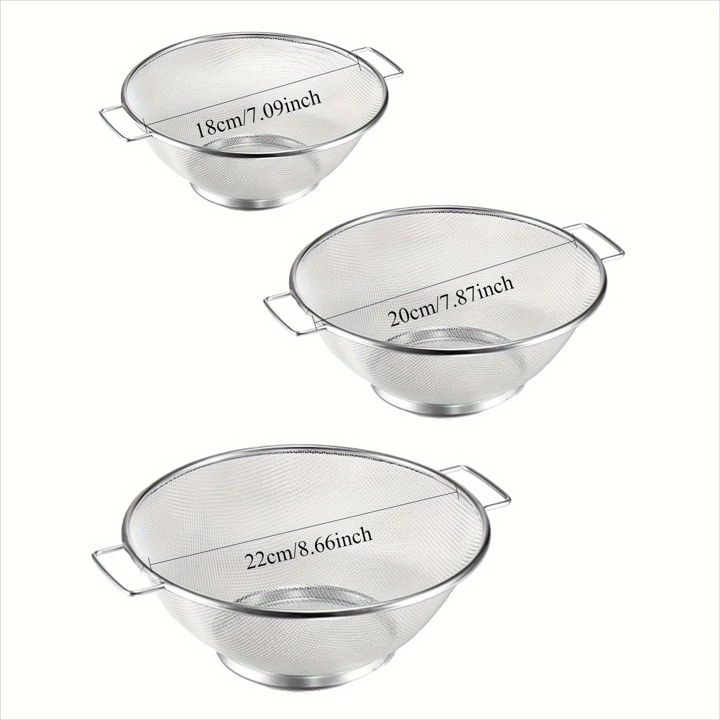 3pcs Stainless Steel Fine Mesh Strainer Set