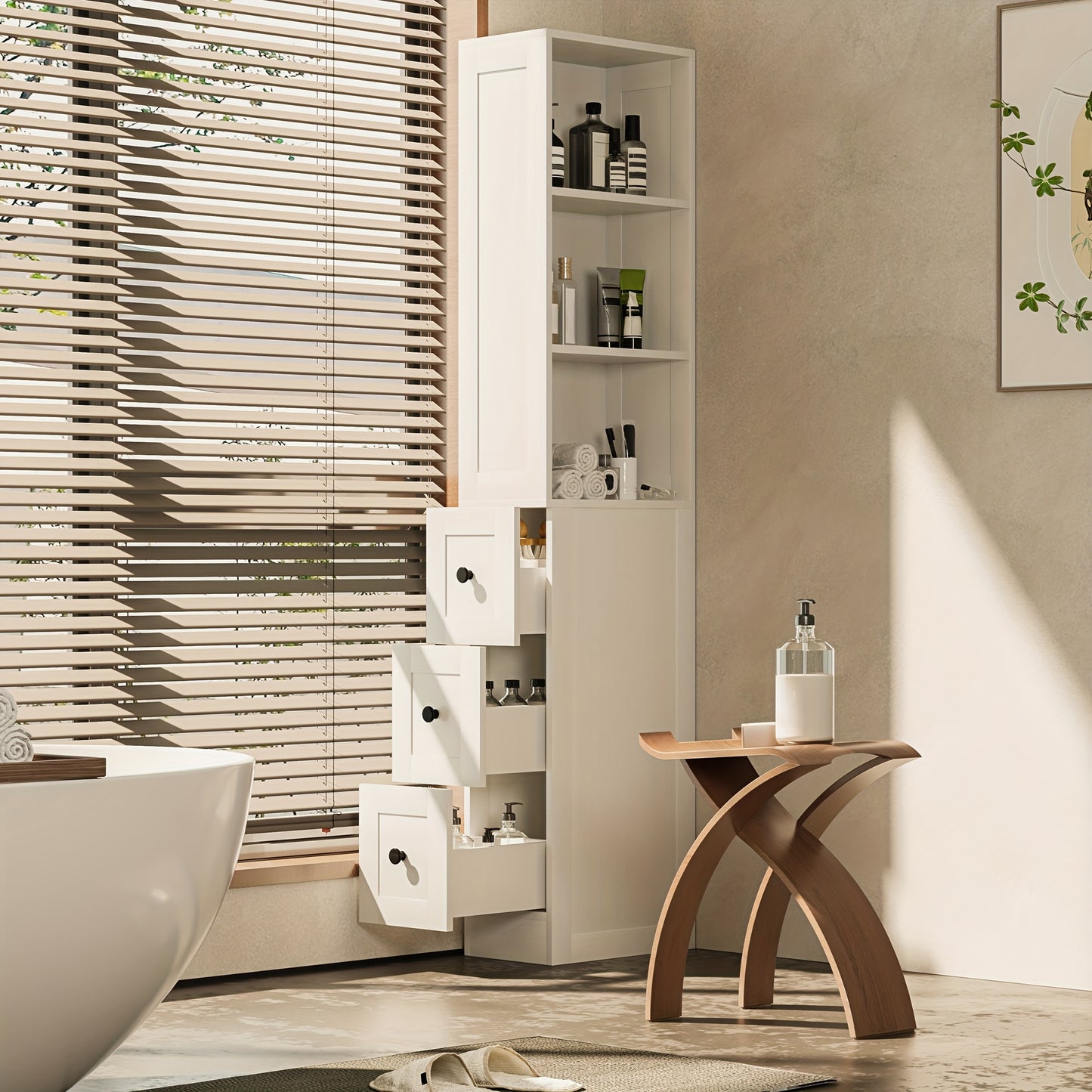 Tall Bathroom Cabinet with Adjustable Locking Shelves