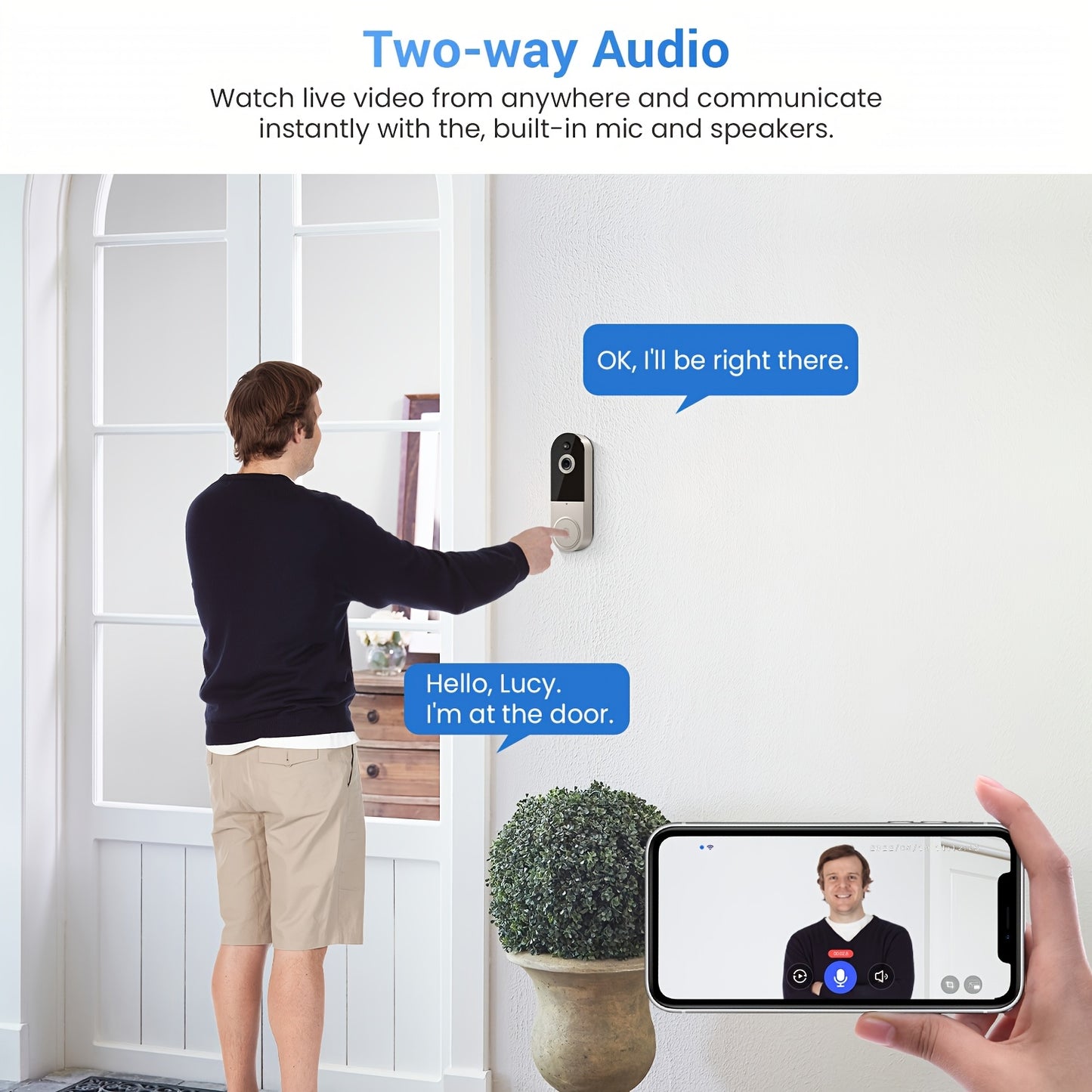 1080P HD Video Doorbell with AI Detection