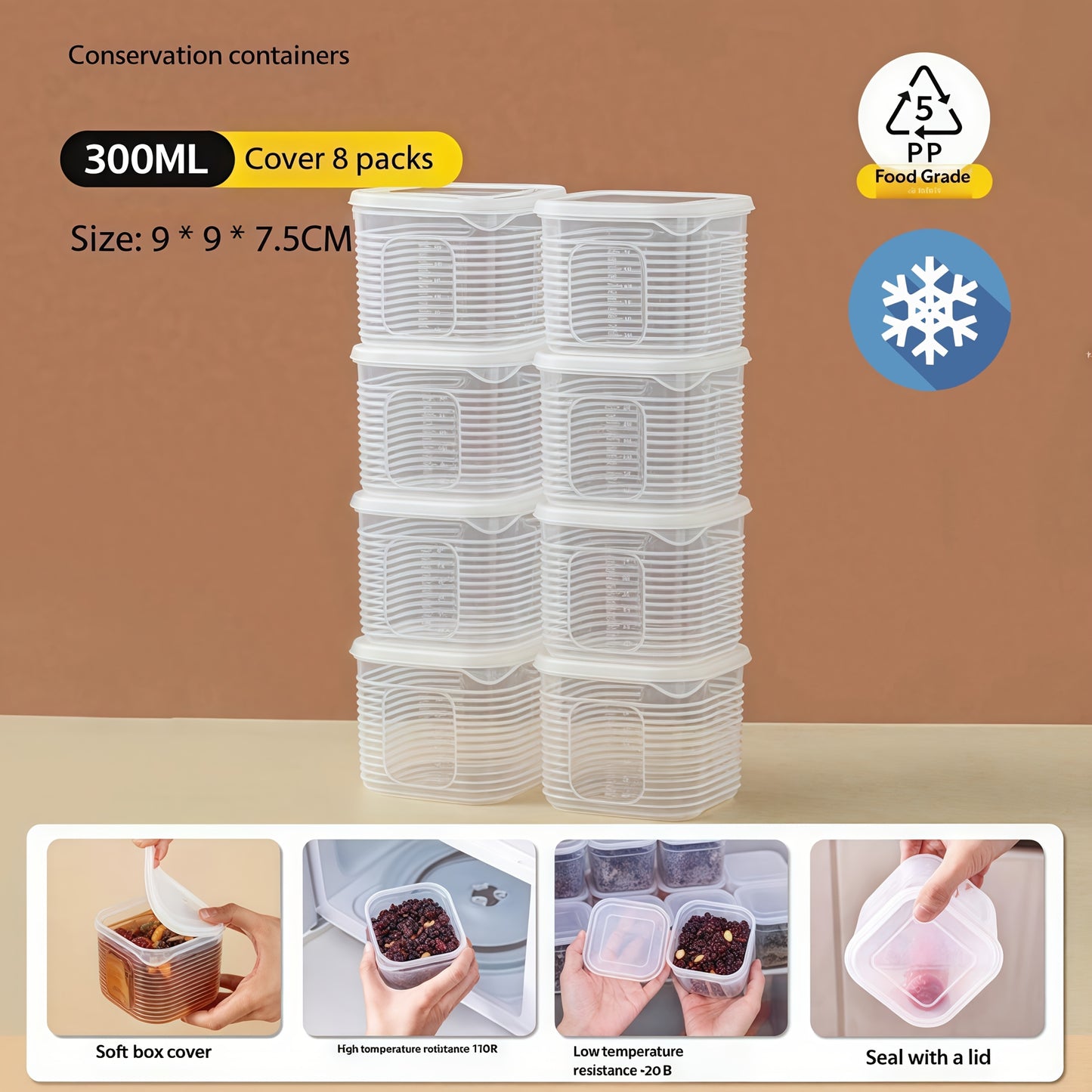 8pcs Transparent Food Storage Containers Set