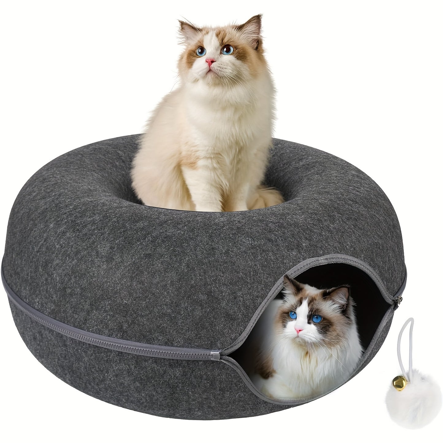 Peekaboo Cat Cave Donut Tunnel Bed