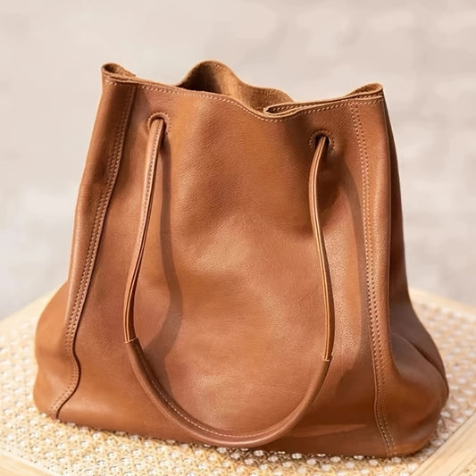 Genuine Leather Retro Bucket Bag for Women